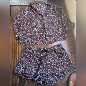 LOFT Sleep Black Heart Print Pajama Set - Size M